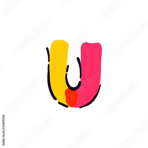 U letter logo handwritten with a multicolor felt-tip pen.