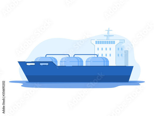 Oil gas industry vector illustration. Cartoon flat LNG ship tanker with compressed natural gas passing to rig drilling platform in sea water, shipping transportation technology icon isolated on white