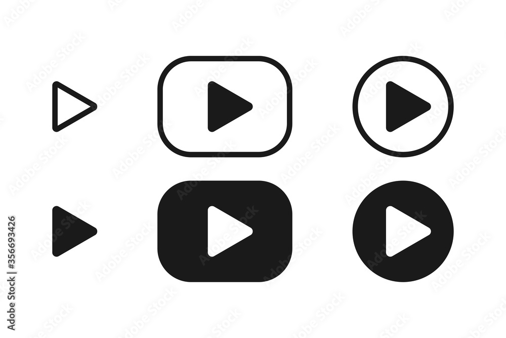 Play buttons vector icons. Play button, isolated. Play buttons in square and circle. Vector illustration Play buttons vector icons. Play button, isolated. Play buttons in square and circle. Vector illustration