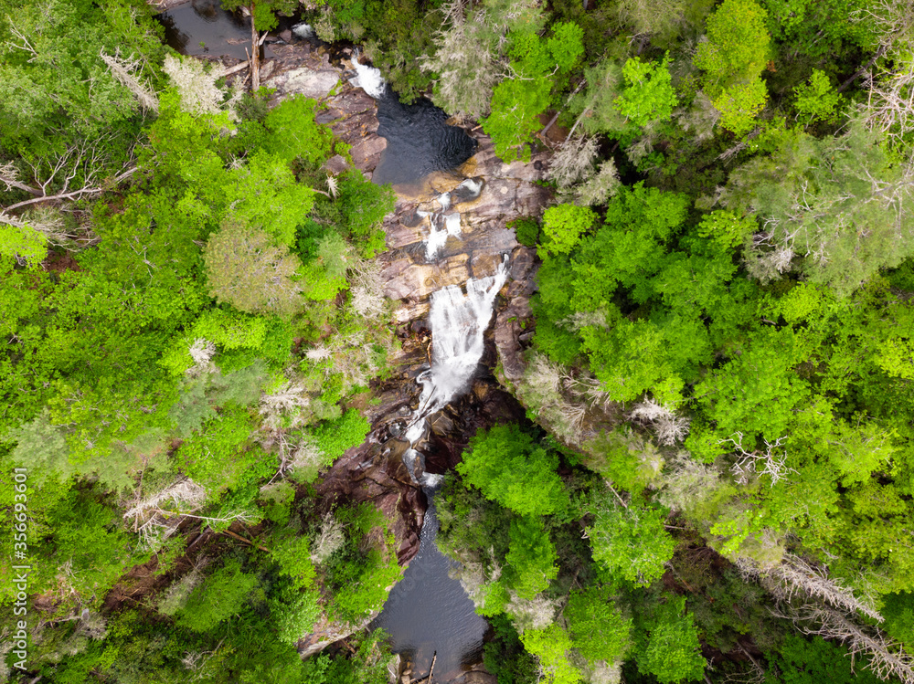 Aerial View of Paradise Falls Waterfall in the Nantahala National Forest in Western North Carolina Aerial View of Paradise Falls Waterfall in the Nantahala National Forest in Western North Carolina