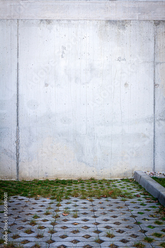 Concrete wall and green grass