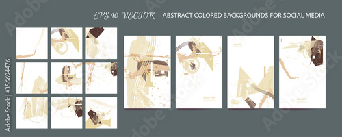 Elegant creative card templates set. Collection of romantic invitations with gold abstraction background line color