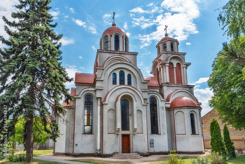 Mladenovo, Serbia - June 02, 2020: Serbian Orthodox Church of the Holy Prophet Elijah (serbian; Svetog proroka Ilije) in Mladenovo, Serbia. Mladenovo, Serbia - June 02, 2020: Serbian Orthodox Church of the Holy Prophet Elijah (serbian; Svetog proroka Ilije) in Mladenovo, Serbia.