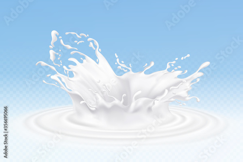 Vector realistic milk or yogurt splashes, flowing cream, abstract white blots, milk isolated on blue background. Design of natural, organic dairy products. Eps 10
