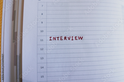 Job interview concept. Closeup of opened notebook