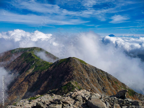 富士山,南アルプス, 北岳, 雲海, 空, 風景, 自然, 青, 雲, 旅行, 景色, 稜線, 全景