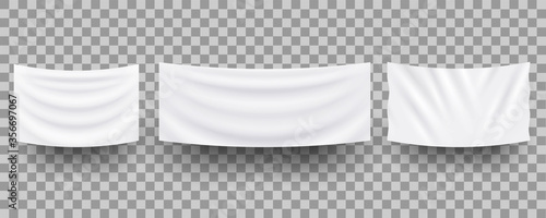 White hanging empty textile banners,3d realistic mockup