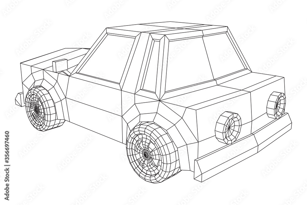 Car sedan city vehicle personal transport. Automobile for transportation auto. Wireframe low poly mesh vector illustration.