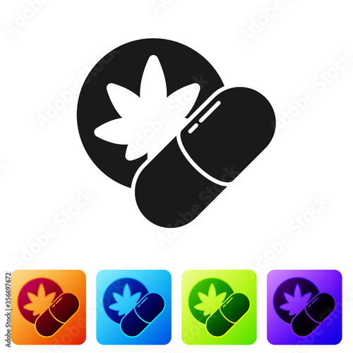 Black Herbal ecstasy tablets icon isolated on white background. Set icons in color square buttons. Vector Illustration