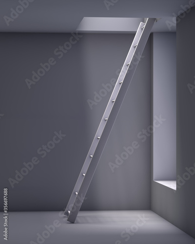 Φωτογραφία ladder in the grey interior with a hale on the ceiling