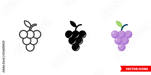 Grapes icon of 3 types. Isolated vector sign symbol.