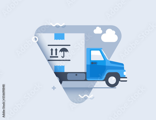 Truck of cargo delivery. Transportation delivery concept. Flat Design Icon.