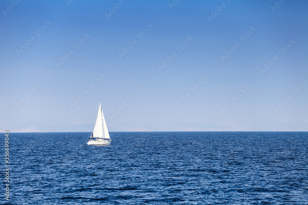 Yacht sailing in sea, summer seascape