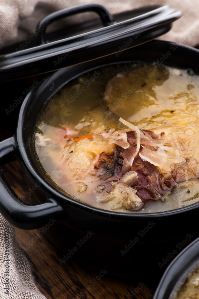 Cabbage soup with meat. Farm-style Cabbage soup with meat. Farm-style