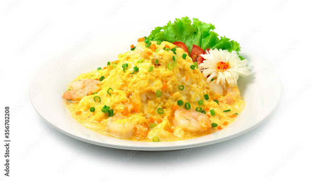 Creamy Omelette with Shrimps and Rice Recipe Thai Food Style