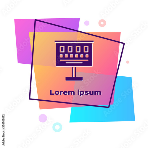 Purple Eye test chart icon isolated on white background. Poster for vision testing in ophthalmic study. Snellen chart. Color rectangle button. Vector Illustration.