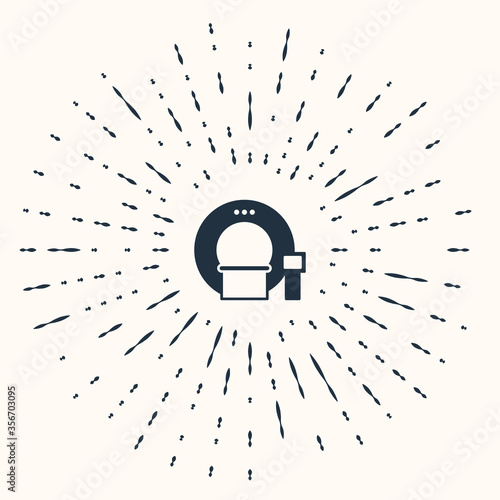 Grey Tomography icon isolated on beige background. Medical scanner, radiation. Diagnosis, radiology, magnetic resonance therapy. Abstract circle random dots. Vector Illustration.
