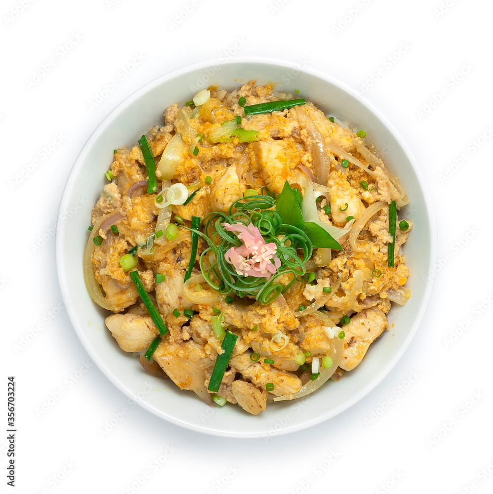 Oyakodon Chicken with Egg,spring onions ontop Rice