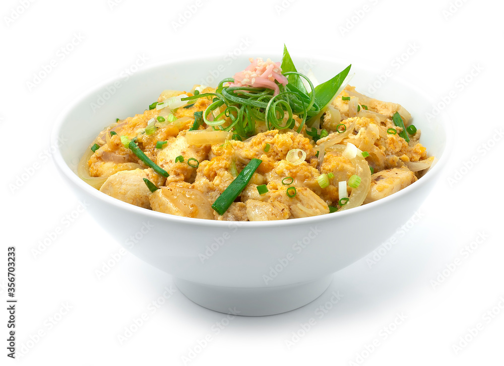 Oyakodon Chicken with Egg,spring onions ontop Rice Oyakodon Chicken with Egg,spring onions ontop Rice
