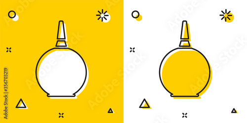 Black Enema icon isolated on yellow and white background. Enema with a plastic tip. Medical pear. Random dynamic shapes. Vector Illustration.