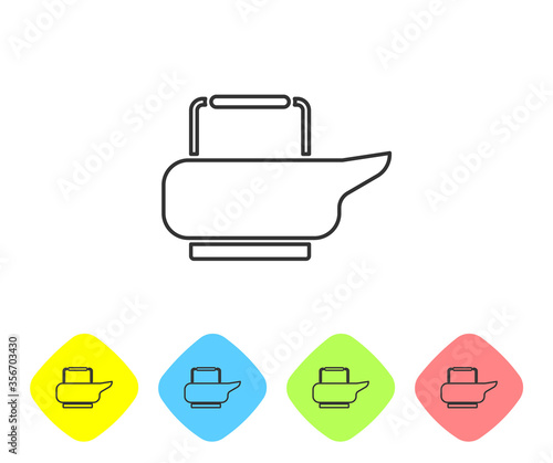Grey line Bedpan icon isolated on white background. Toilet for bedridden patients. Set icons in color rhombus buttons. Vector Illustration.