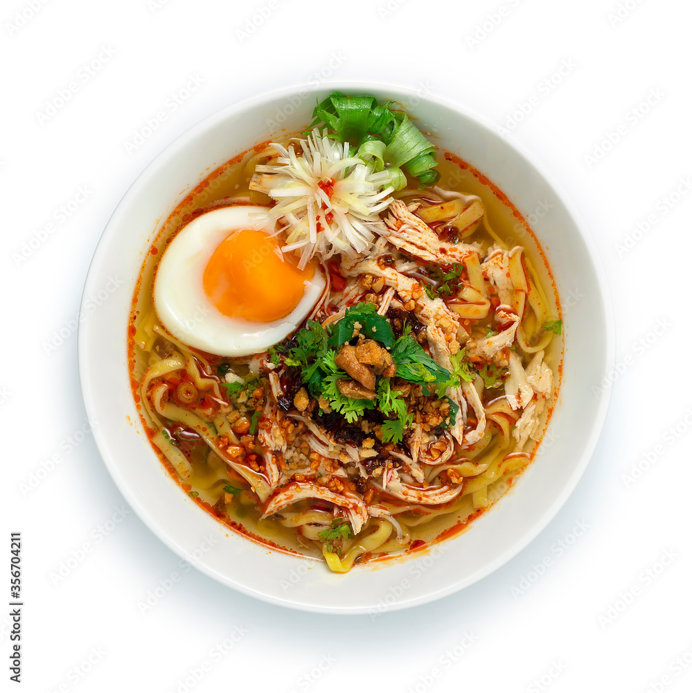 Egg Noodles with Chicken and Boiled Egg in Clear Soup