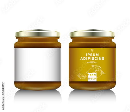 Glass jar with with jam, configure or honey. Vector illustration. Packaging collection. Label for jam. Bank realistic. Mock up mason jar.