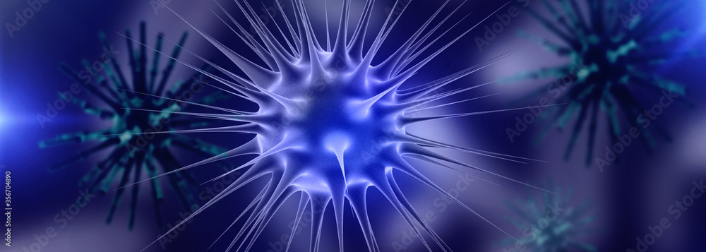 3d render Corona virus disease COVID-19. Microscopic view of a infectious virus 3d render Corona virus disease COVID-19. Microscopic view of a infectious virus