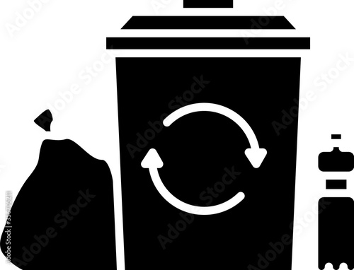 Black Recycle bin with recycle symbol icon isolated on white background. Trash can icon. Garbage bin sign. Recycle basket. Vector Illustration.
