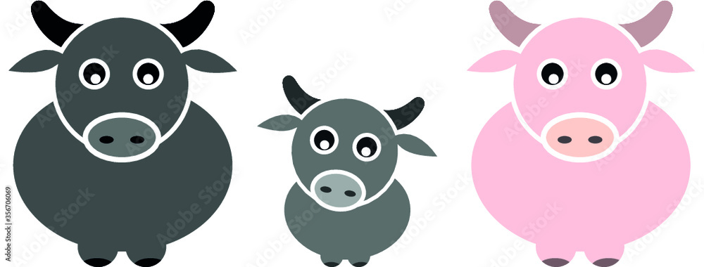 Set of Farm Animal - Buffalo, Vector illustration Set of Farm Animal - Buffalo, Vector illustration