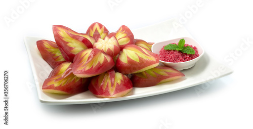 Rose Apple Fruit Break Carved leaf style Served Sweet Plum Sugar