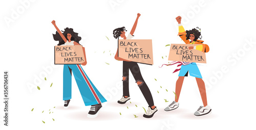 african american people holding black lives matter banner campaign against racial discrimination of dark skin color social problems of racism full length horizontal vector illustration