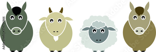 Set of Farm Animal - Horse Sheep Goat Vector illustration