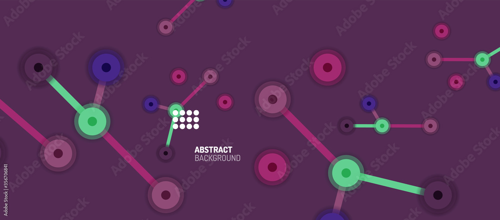 Flat style geometric abstract background, round dots or circle connections on color background. Technology network concept. Flat style geometric abstract background, round dots or circle connections on color background. Technology network concept.