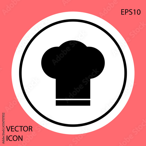 Black Chef hat icon isolated on red background. Cooking symbol. Cooks hat. White circle button. Vector Illustration.