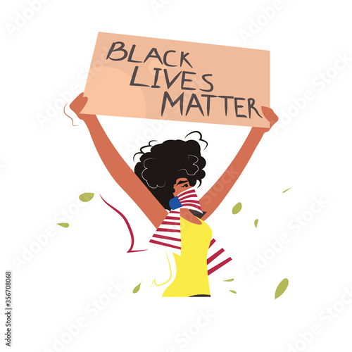 african american woman holding black lives matter banner campaign against racial discrimination of dark skin color social problems of racism portrait vector illustration
