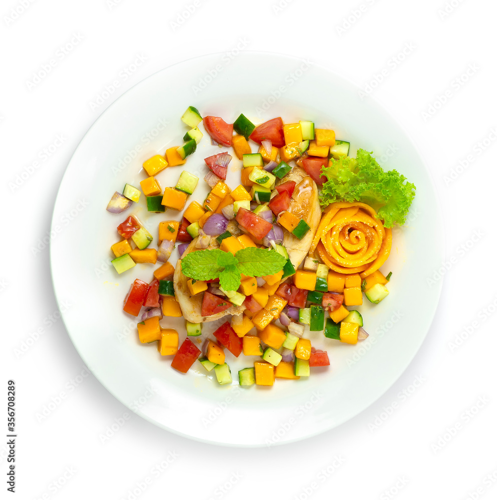 Grilled Chicken with Mango Salsa Sauce Salad Paleo Healthy