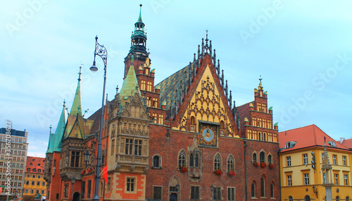 Architecture view of the vibrant old town in Wroclaw, Poland.