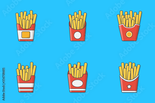 French Fries In Paper Box Vector Icon Illustration. Potato Fries In Fast Food Box Icon