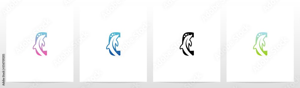 Fototapeta premium Dolphin On Letter Logo Design C