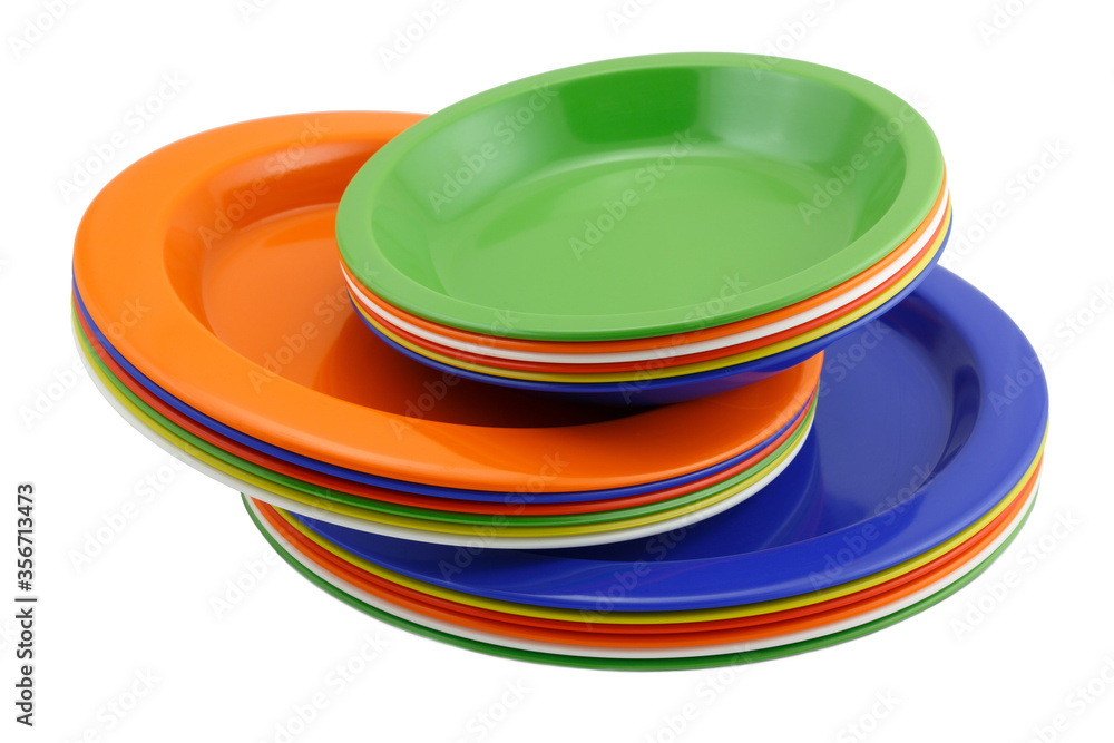 Colorful plates stacked isolated on white background Colorful plates stacked isolated on white background