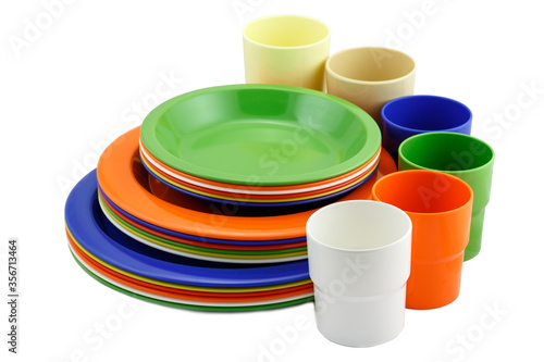 Colorful plates and cup