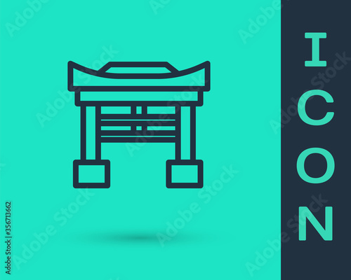 Black line Japan Gate icon isolated on green background. Torii gate sign. Japanese traditional classic gate symbol. Vector Illustration.
