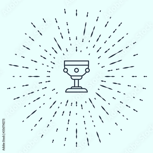 Black line Christian chalice icon isolated on grey background. Christianity icon. Happy Easter. Abstract circle random dots. Vector Illustration.