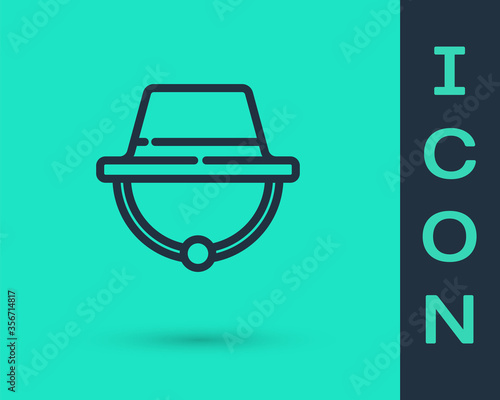 Black line Camping hat icon isolated on green background. Beach hat panama. Explorer travelers hat for hunting, hiking, tourism. Vector Illustration.