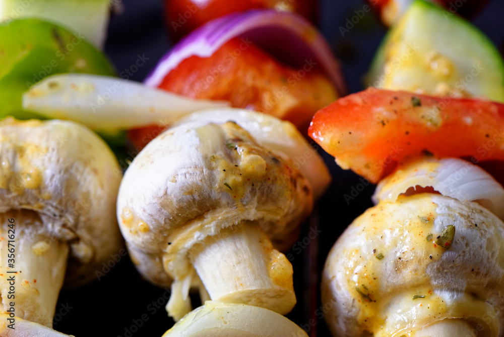 Vegetables skewers marinated in garlic and herbs sauce Vegetables skewers marinated in garlic and herbs sauce