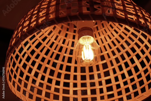 Lamp design from bamboo weave  Photo perspective that saw lamps from the top to the bottom.