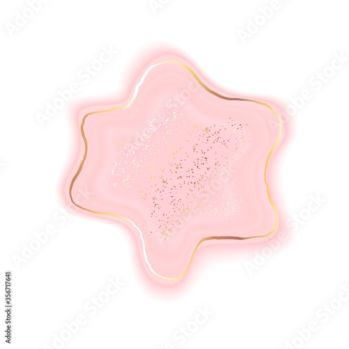 Ink, marble, watercolor imitation. Vector abstarct spot, shape. Creative background for card, invitation, logo, branding. Frame for text. Golden glitter, foil shiny effect.