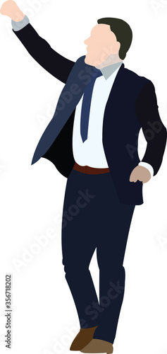 distinguished person raises his fist to the sky
