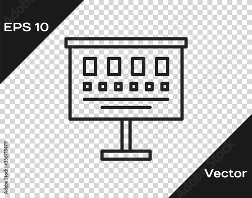Black line Eye test chart icon isolated on transparent background. Poster for vision testing in ophthalmic study. Snellen chart. Vector Illustration.